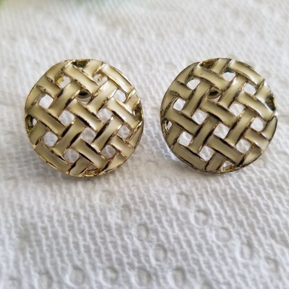 Vintage White Enamel Earrings - Picture 1 of 5
